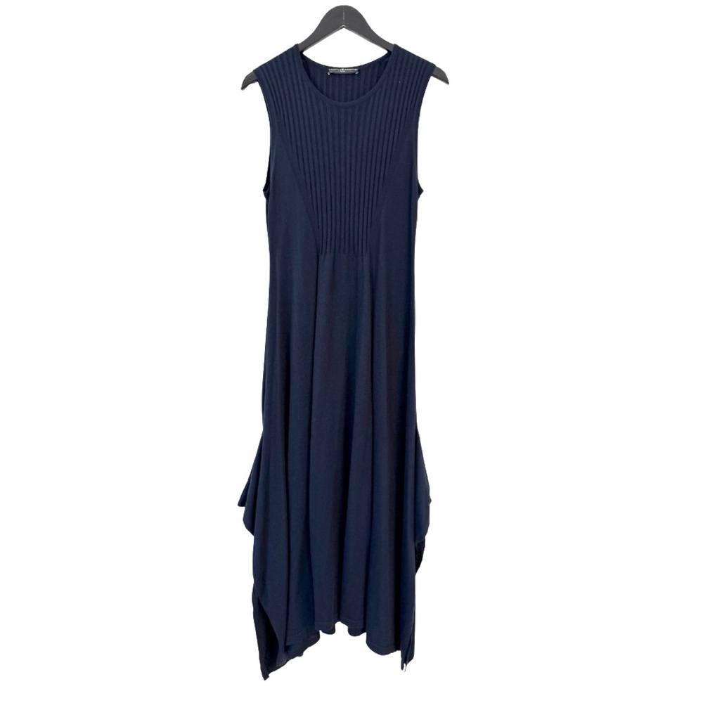 Peruvian‎ Connection Sleeveless Cotton Modal Ribbed Maxi Dress Navy Blue Large